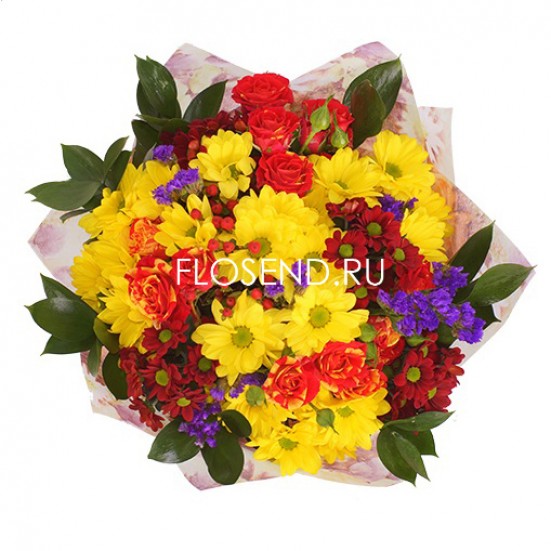 Букет с хризантемами и другими цветами - фото 2