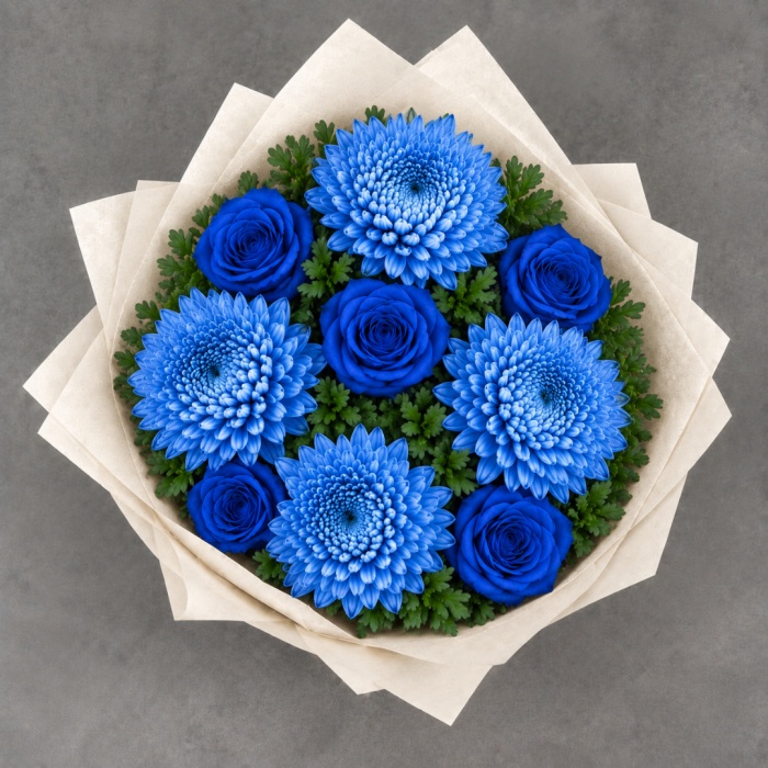 Букет синих роз и хризантем, фото 2