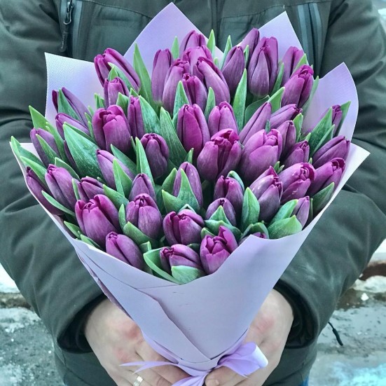 Букет из 51 фиолетового тюльпана - фото 5